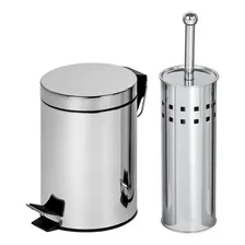Kit Lixeira 5 Litros Com Escova Sanitária Para Banheiro Inox Foto mini 1