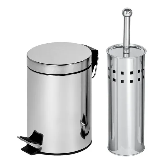 Kit Lixeira 5 Litros Com Escova Sanitária Para Banheiro Inox Foto 1
