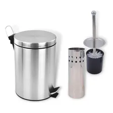 Kit Lixeira 5 Litros Com Escova Sanitária Para Banheiro Inox Foto mini 4