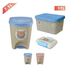 Kit Lixeira C/ Pedal 7,5l + Saboneteira + Cesto Organizador Cor Azul Foto mini 1