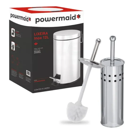 Kit Lixeira Inox 12l Com Pedal + Escova Inox Sanitária Cor Prateado Foto 1