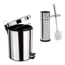 Kit Lixeira Inox 3l Redonda C/ Pedal + Escova Sanitária Foto mini 1