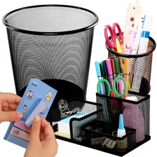 Kit Lixeira Metal Aramado Cesto Lixo Escritório Organizador Cor Preto Foto  mini 1