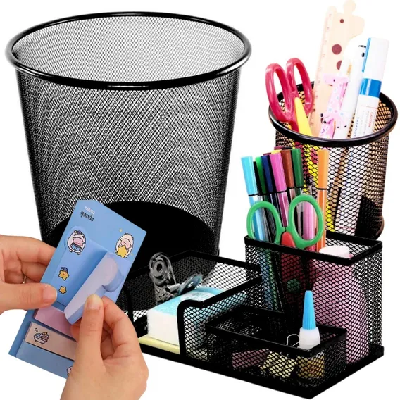 Kit Lixeira Metal Aramado Cesto Lixo Escritório Organizador Cor Preto Foto 1