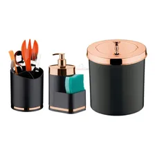 Kit Lixeira Pia Porta Detergente Escorredor Cozinha Rose Foto  mini 1