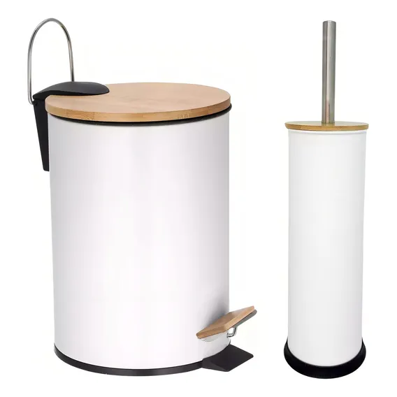 Kit Lixeira Round Branca 5 Litros + Escova Sanitária Wavy Foto 1
