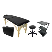 Kit Maca Dobrável Portátil + Mocho Sem Encosto+ Carrinho Aux Cor Preto Foto  mini 1