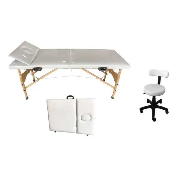 Kit Maca Portátil C/ Regulagem Altura E Cadeira Mocho Branco Foto 1