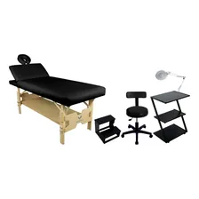 Kit Maca Reclinavel Mocho Carrinho Z Escada Lupa para Tatuador Estética Cor Preto Foto  mini 1