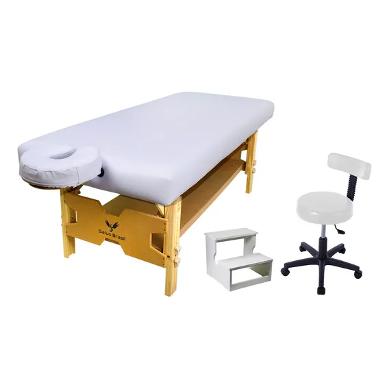 Kit Maca Spa Fixa Com Altura Regulável Escada 2 degraus Mocho Slim Estetica Massagem Cor Branco Foto 1