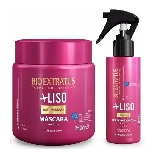 Kit Mais Liso Máscara 250g Spray Pré-escova Bio Extratus Foto 1