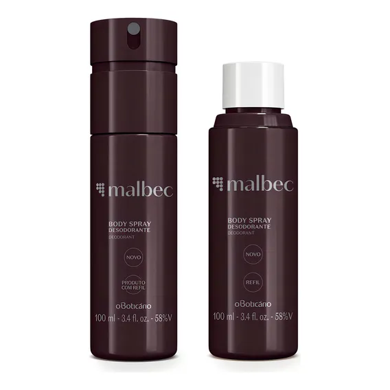 Kit Malbec: Body Spray Desodorante 100ml + Refil 100ml Fragrância malbec Foto 1