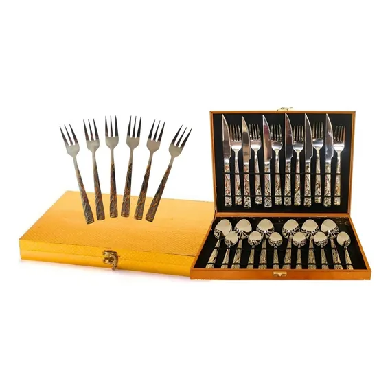 Kit Maleta De Talheres 24 Peças + 6 Garfos De Sobremesa Cor Dourado Foto 1