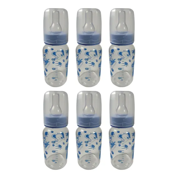 Kit Mamadeira 140ml BebĂȘ Criança Petita Pacote C/06 Unidades Cor Azul Bichos Foto 1
