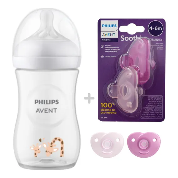 Kit Mamadeira Pétala Avent 260  + Chupeta Soothie Rosa Foto 1