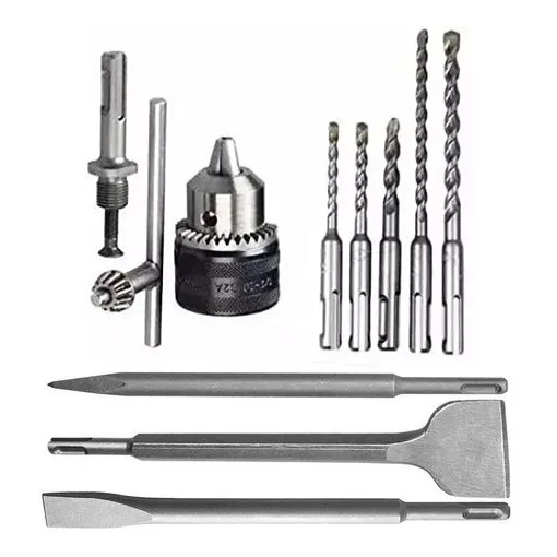 Kit Mandril Adaptador Sds 5 Brocas Ponteira E 2 Talhadeiras Foto 1