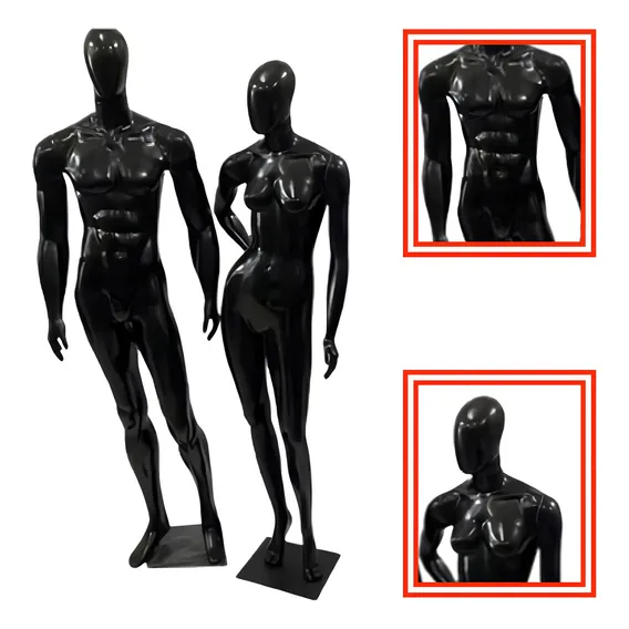 Kit Manequim Masculino Bombado + Feminina Pose Preto Vitrini Foto 1