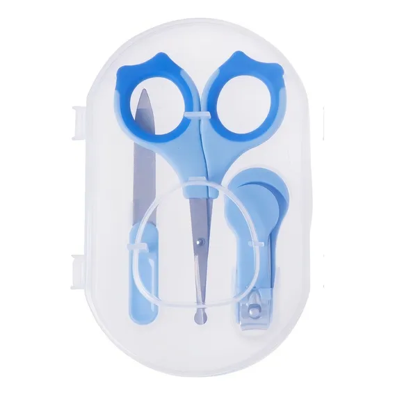 Kit Manicure Baby Com Estojo Tesoura Cortador De Unha E Lixa Cor Azul Foto 1