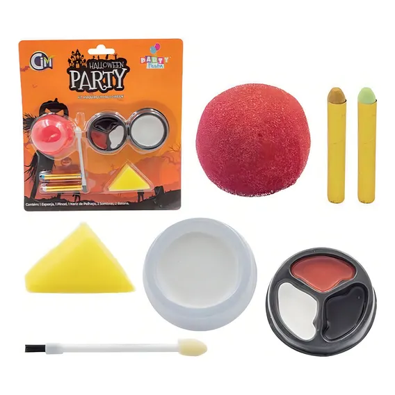 Kit Maquiagem Palhaço Halloween 7 Itens Com Nariz Foto 1