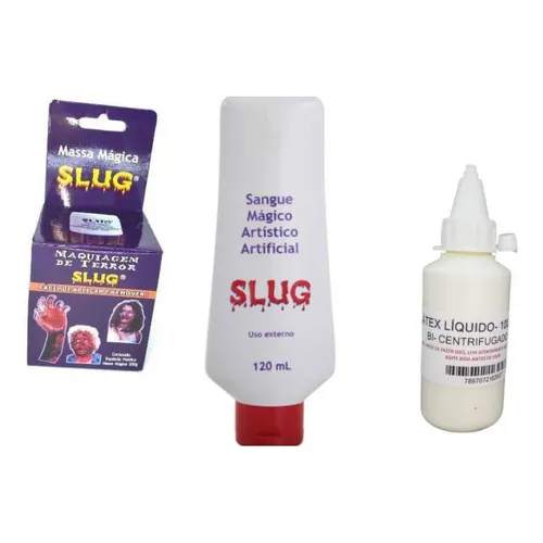 Kit Maquiagem Terror Sangue Cenográfico + Látex + Massa Slug Foto 1