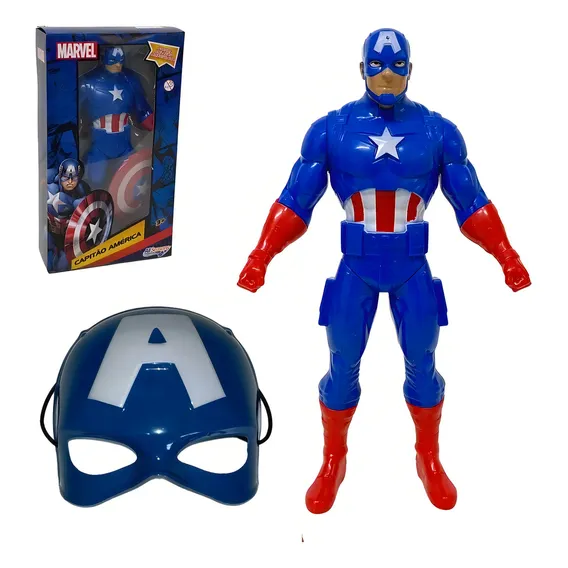 Kit Mascara E Boneco Articulado Capitão América Super Heróis Cor Azul Foto 1