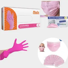 Kit Máscara Rosa Caixa C/ 50 + Luva Rosa Nitrilica C/ 100 Un Tamanho P Foto mini  3