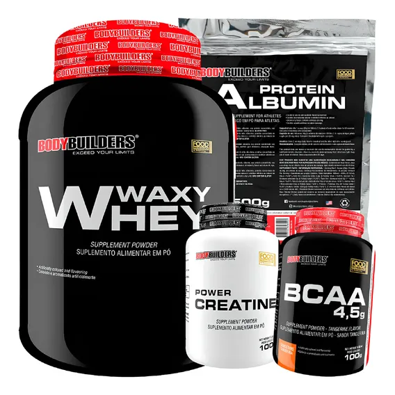 Kit Massa Magra Whey Proten 2kg + Bcaa + Creatina + Albumina Sabor Baunilha Foto 1