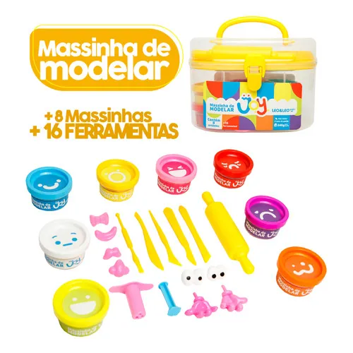 Kit Massa Massinha Joy Maleta - 8 Cores + 15 Moldes Infantil Cor Colorido Foto 1
