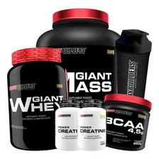Kit Massa + Whey Proten + Bcaa 4.5powdr + 2x Creatina + Copo Sabor Morango Foto  mini 1