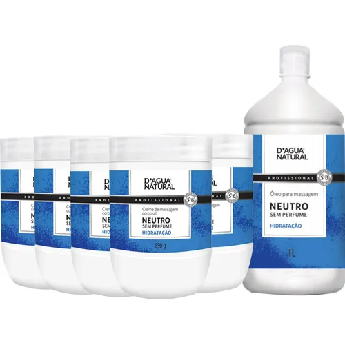 Kit Massagem 5 Cremes Neutro + 1 Óleo Neutro Dágua Natural Foto 1