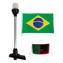 Kit Mastro Alcançado Preto Com Alumínio Luz De Proa Branca Bicolor Em Led E Bandeira Do Brasil Lanchas Barcos Iates Veleiros Uso Obrigatório Nas Embarcações Náuticas Segurança Kit Seavix Completo Foto  mini 1