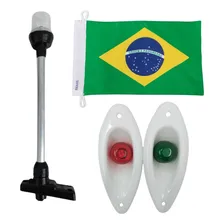 Kit Mastro Luz De Popa Náutico Preto Com AlumÃnio Bandeira Do Brasil E Olho Tubarão Branco Bombordo E Boreste Luz De Popa Uso Obrigatorio Nas Embarcações Conjunto Completo Seavix Qualidade E Proteção Foto mini 1