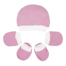 Kit Maternidade Recém Nascido 3 Peças Bebê Touca Luvas Meias Cor Rosa Foto mini 1