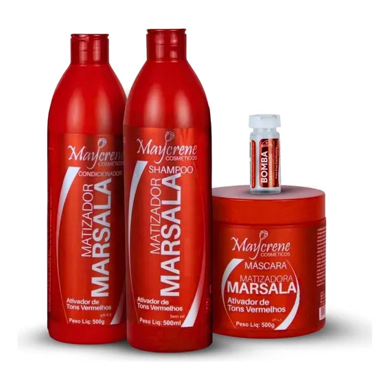 Kit Matizador Marsala Maycrene ( Shamp + Cond + Másc ) Foto 1