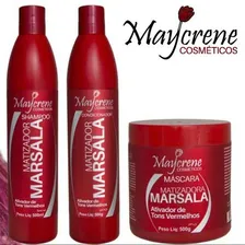 Kit Matizador Marsala Vermelhos Maycrene Shamp + Cond + Másc Foto  mini 1