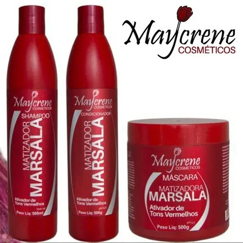 Kit Matizador Marsala Vermelhos Maycrene Shamp + Cond + Másc Foto 1