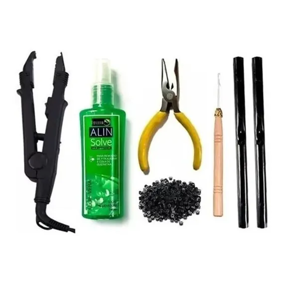 Kit Mega Hair Pinça Removedor Agulha Cola Queratina Alicate Foto 1