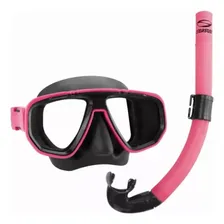 Kit Mergulho Dua Mascara Respirador Snorkel Pesca Sub Seasub Cor Rosa Foto  mini 1
