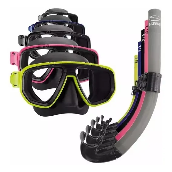 Kit Mergulho Dua Mascara Respirador Snorkel Seasub Original Cor Titânio Foto 1