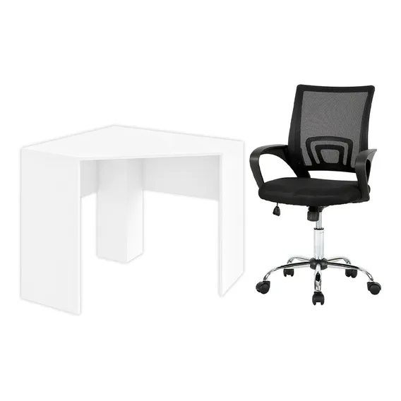 Kit Mesa De Canto Para Computador E Cadeira Executive Ei076k Cor Branco Foto 1