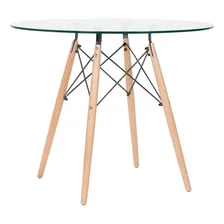 Kit Mesa Eames Wood 90 Cm Tampo Vidro 4 Cadeiras Botonê Tampa Cadeiras cinza escuro Foto mini  2