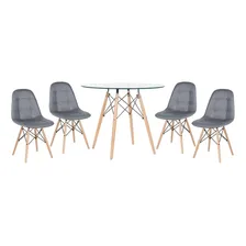 Kit Mesa Eames Wood 90 Cm Tampo Vidro 4 Cadeiras Botonê Tampa Cadeiras cinza escuro Foto  mini 1