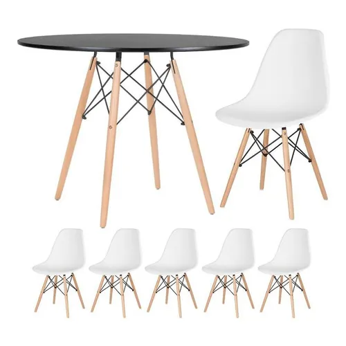 Kit Mesa Jantar Eames Preto 100 cm e 5 Cadeiras Eames DSW Coloridas Foto 1