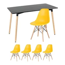Kit Mesa Jantar Eames Retangular 4 Cadeiras Eiffel Wood Av Tampa Mesa preto com cadeiras amarelo Foto mini 1