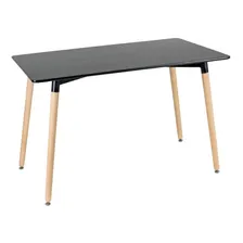 Kit Mesa Jantar Eames Retangular 4 Cadeiras Eiffel Wood Av Tampa Mesa preto com cadeiras amarelo Foto mini 2