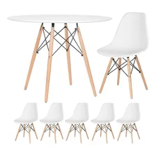 Kit Mesa Jantar Eames Wood 100 Cm 5 Cadeiras Eiffel Cores Tampa Mesa branco com cadeiras branco Foto mini 1