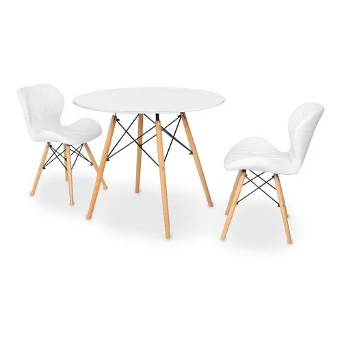 Kit Mesa Jantar Eiffel 80cm Branca + 02 Cadeiras Slim Foto 1