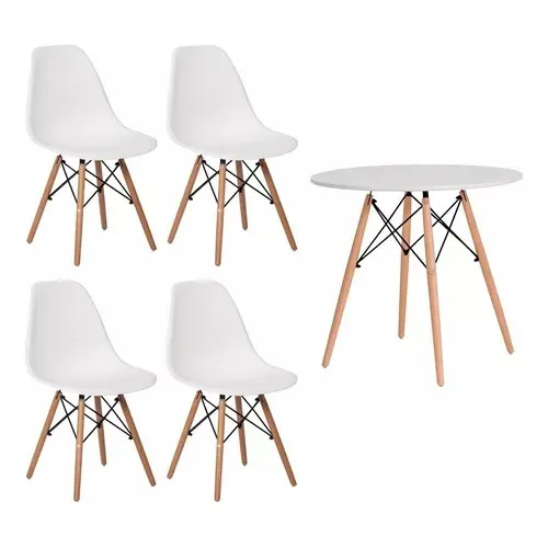 Kit Mesa Jantar Eiffel 90cm Branca+4 Cadeiras Charles Branco Foto 1