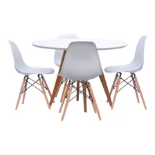 Kit Mesa Jantar Redonda Branco Fosco 88cm Com 4 Cadeira Foto mini 1