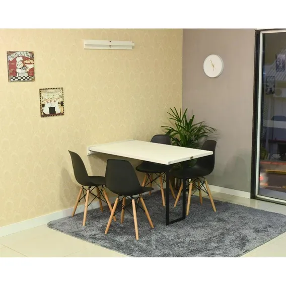 Kit Mesa Retrátil 120x75 Branca + 4 Cadeiras Charles Eames Foto 1
